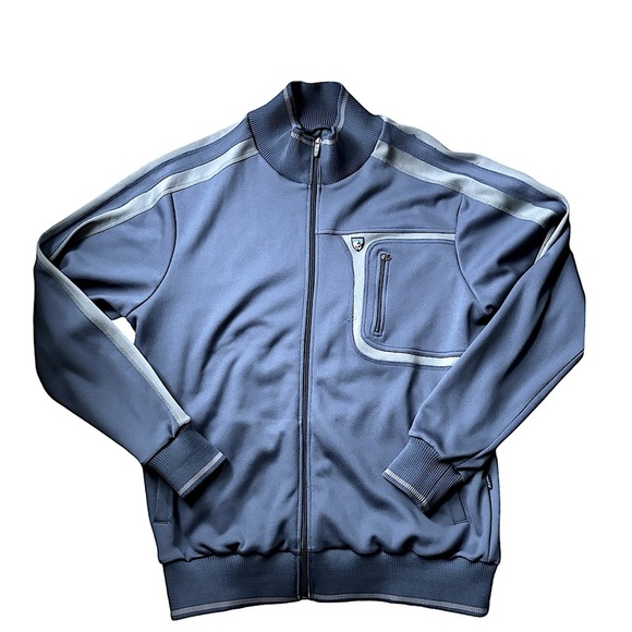 Kuhl Men's Trak Jacket Sz L Mountains Hike Climb Outdoors Arm Stripe Blue Gray - Picture 1 of 12